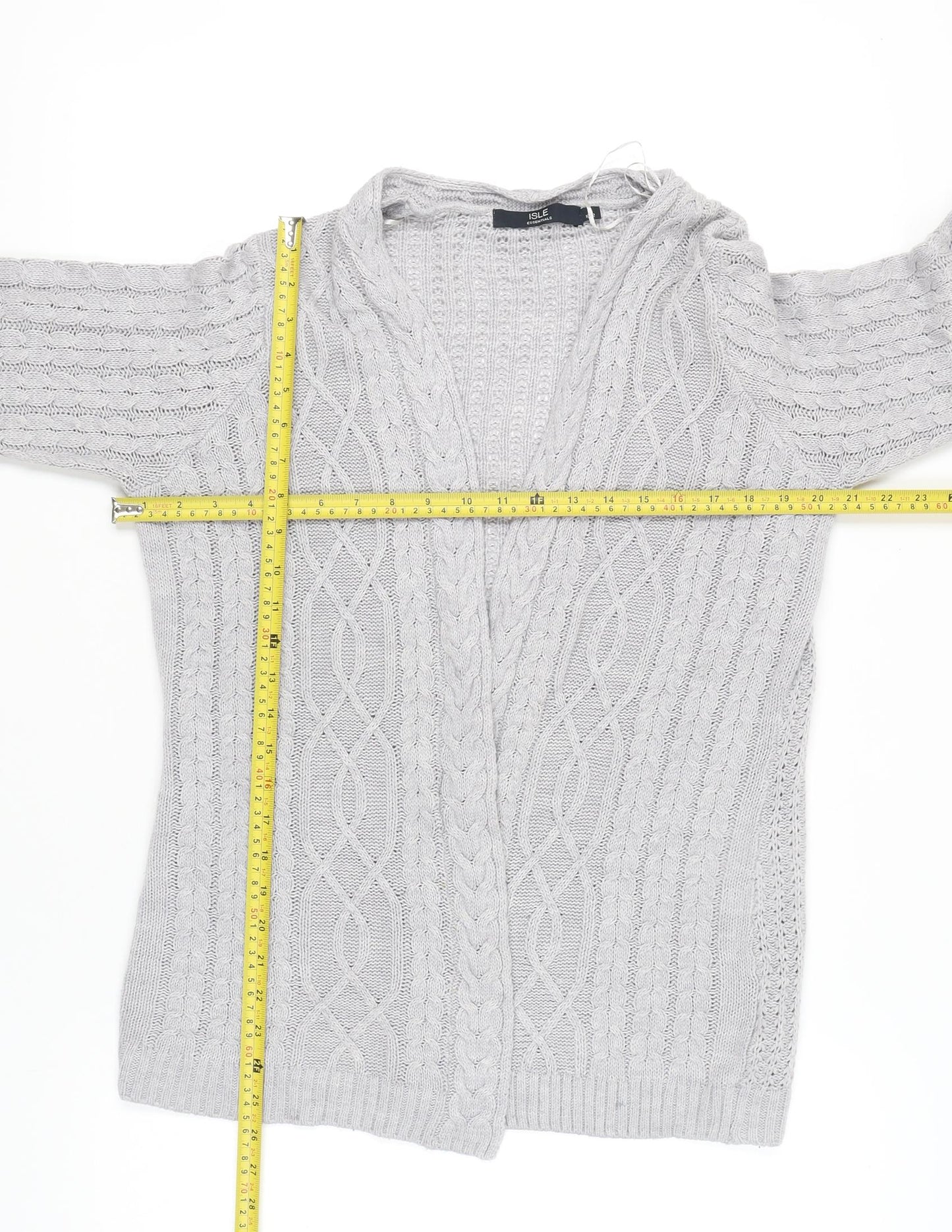 Isle Essentials Women’s Grey Cable Knit Cardigan Size S 10-12