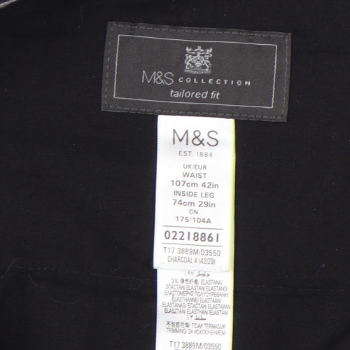 Marks and Spencer Men's Grey 42in Waist 29in Leg Tailored Dress Trousers