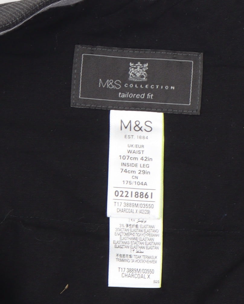 Marks and Spencer Men's Grey 42in Waist 29in Leg Tailored Dress Trousers