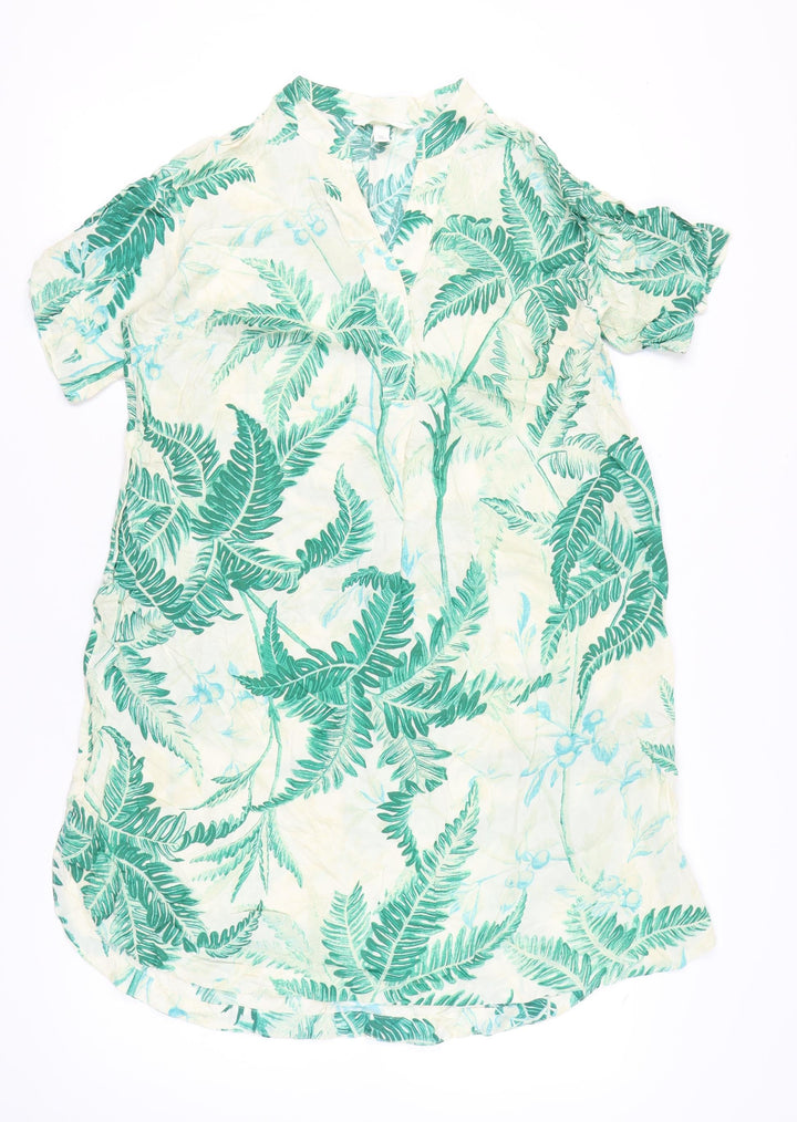 H&M Women’s Green Tropical Print Viscose Short Sleeve Shift Dress S