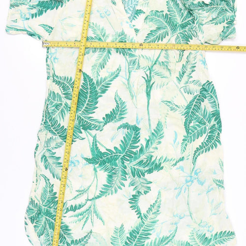 H&M Women’s Green Tropical Print Viscose Short Sleeve Shift Dress S