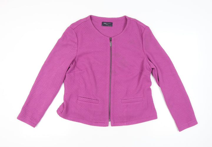 Marks and Spencer Women Pink Slim Fit Knit Zip Jacket Size 14