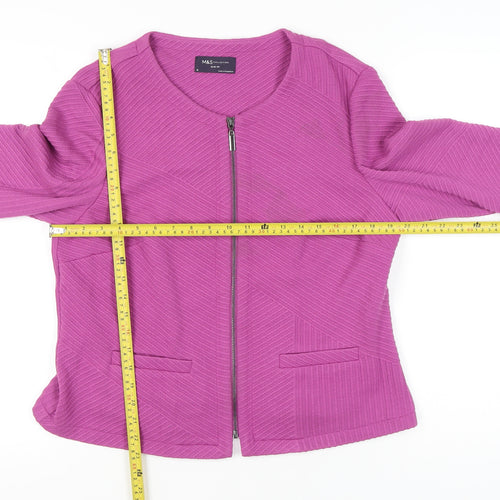Marks and Spencer Women Pink Slim Fit Knit Zip Jacket Size 14