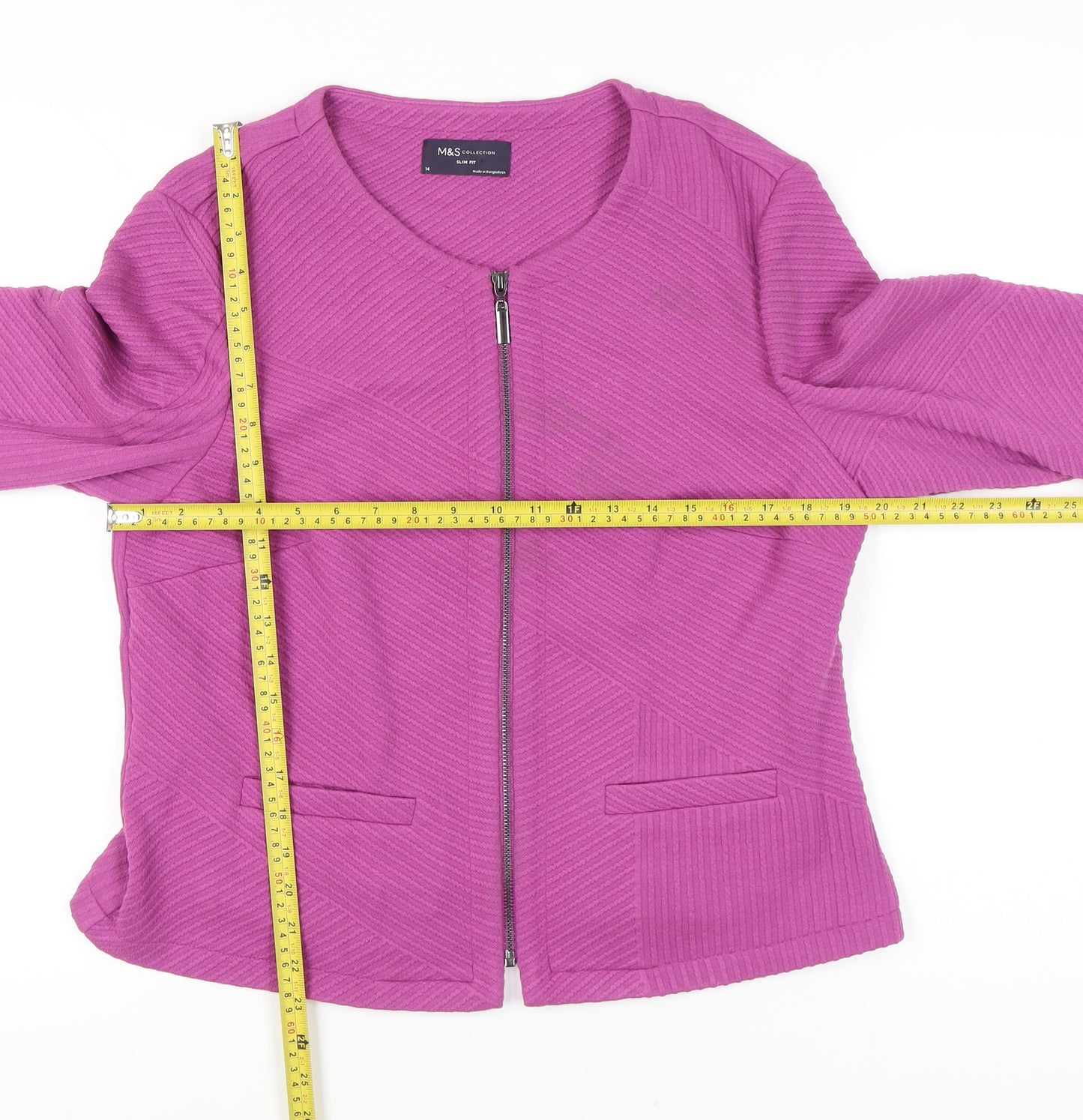 Marks and Spencer Women Pink Slim Fit Knit Zip Jacket Size 14