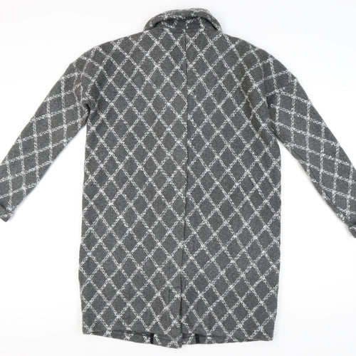 Next Petite Women’s Grey Check Collared Cardigan Size 14 Acrylic Blend