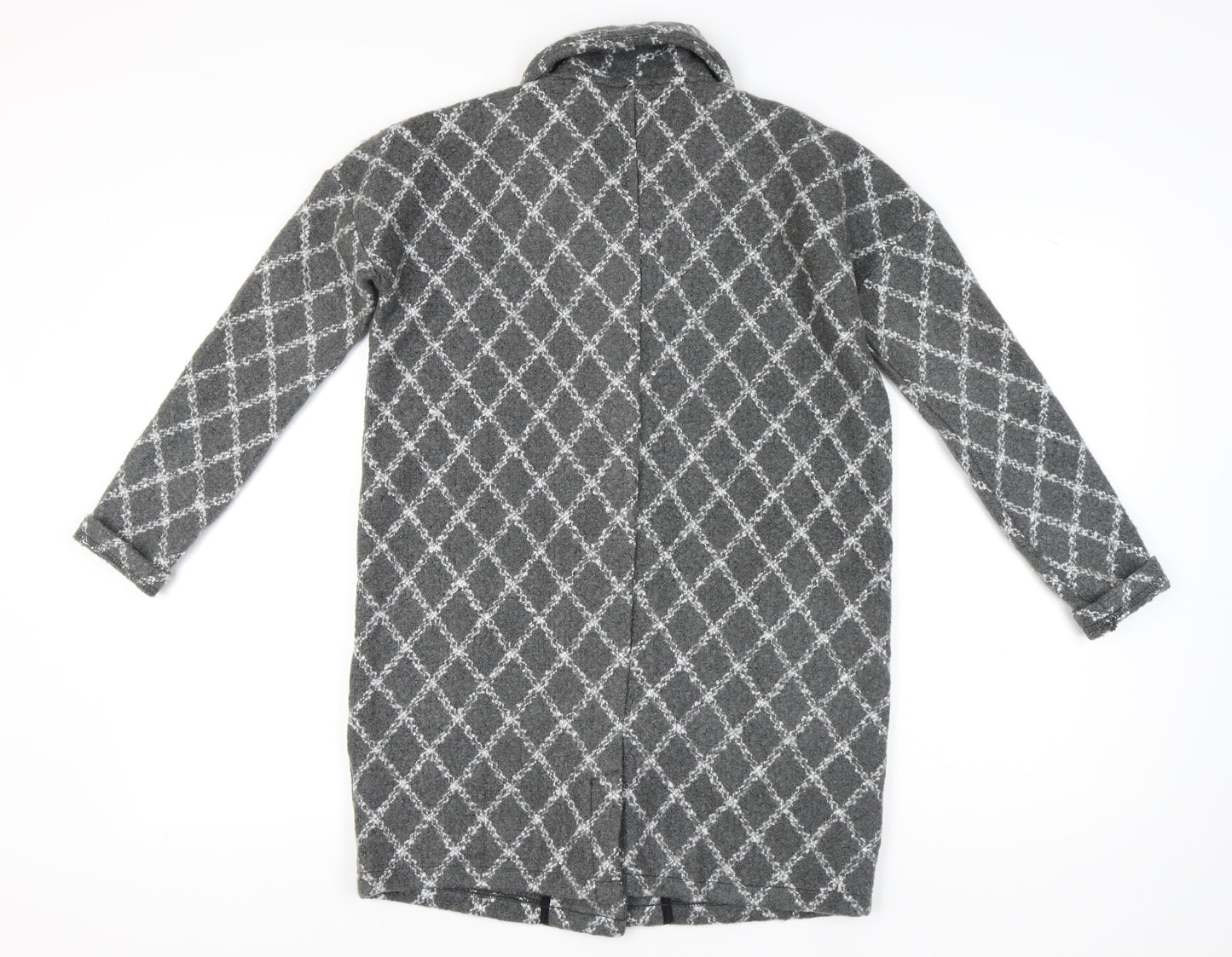 Next Petite Women’s Grey Check Collared Cardigan Size 14 Acrylic Blend