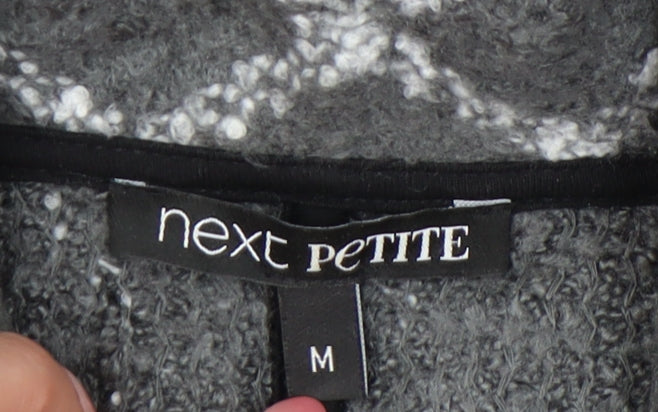 Next Petite Women’s Grey Check Collared Cardigan Size 14 Acrylic Blend