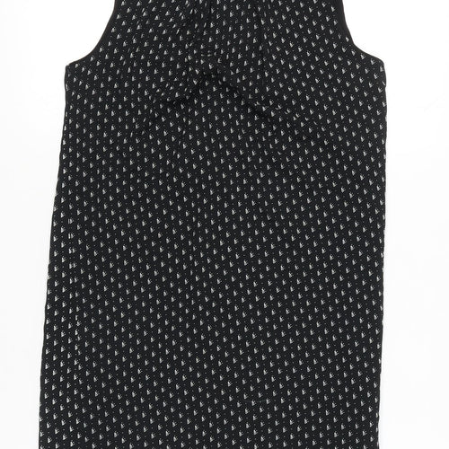 H&M Women’s Black Geometric Shift Dress Size 8 Sleeveless Tie Neck