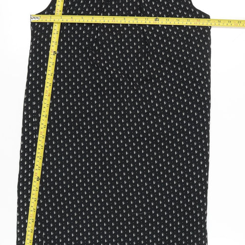H&M Women’s Black Geometric Shift Dress Size 8 Sleeveless Tie Neck