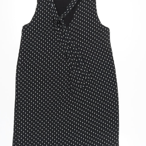 H&M Women’s Black Geometric Shift Dress Size 8 Sleeveless Tie Neck