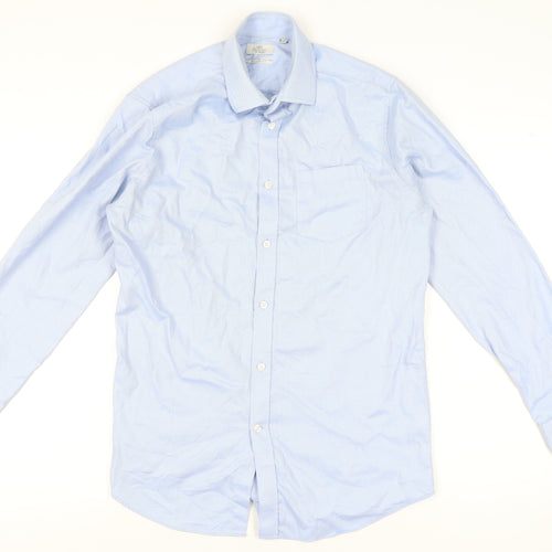 Next Men's Blue Striped Regular Fit Dress Shirt 39cm M Long Sleeve