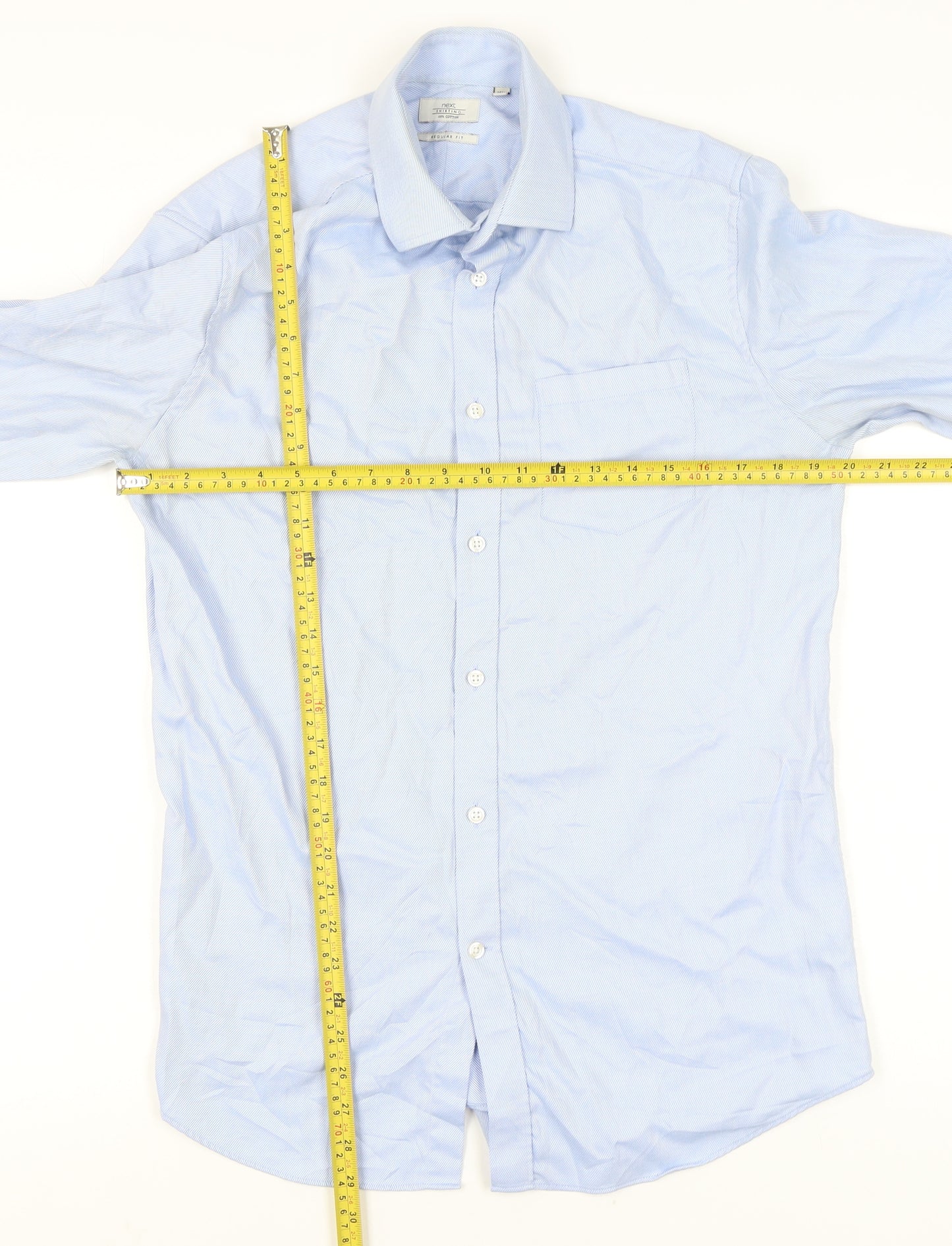 Next Men's Blue Striped Regular Fit Dress Shirt 39cm M Long Sleeve