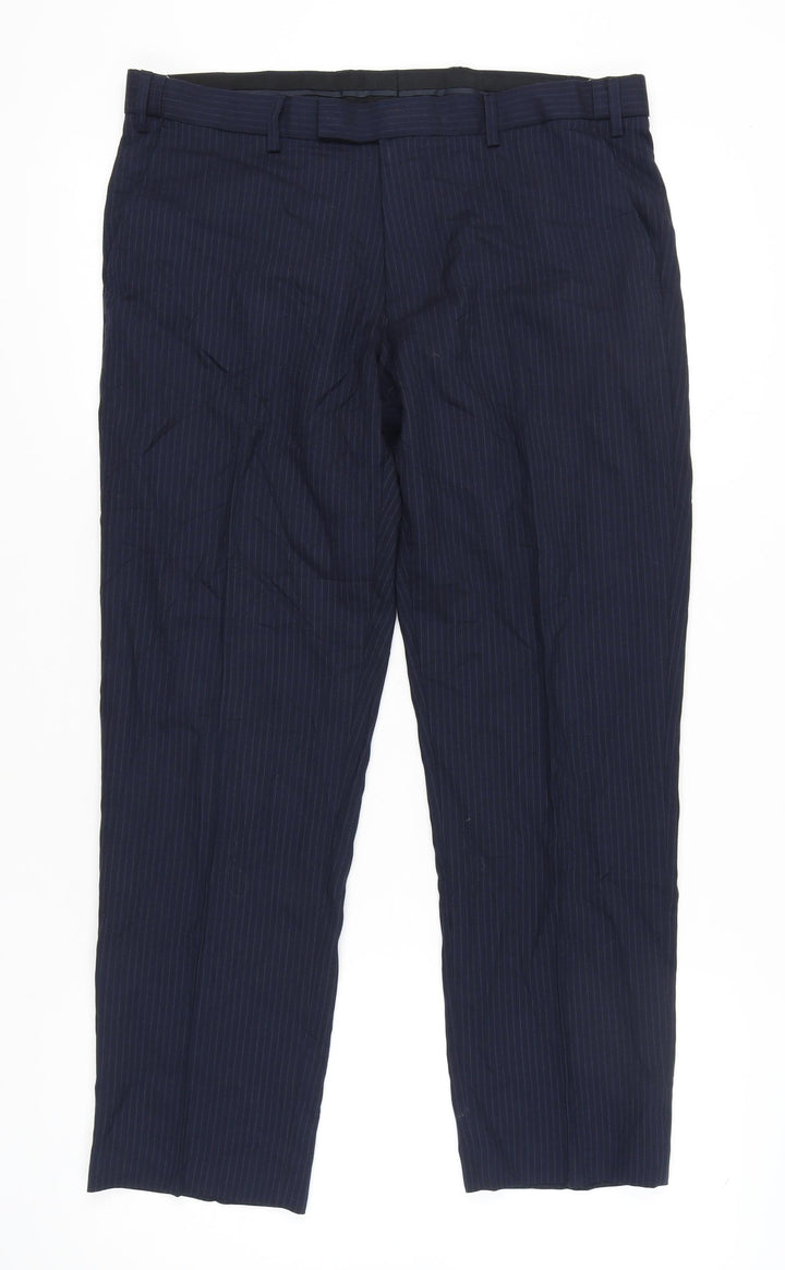 Marks and Spencer Women’s Blue Pinstripe Wool Blend Dress Pants 36R