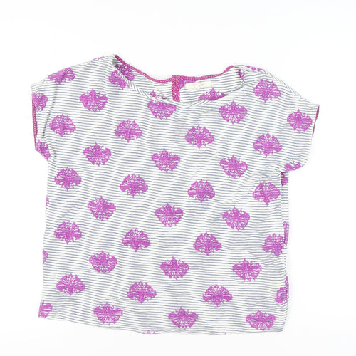 White Stuff Women's Multicoloured Cotton Blouse UK 10 Round Neck Cap Sleeve