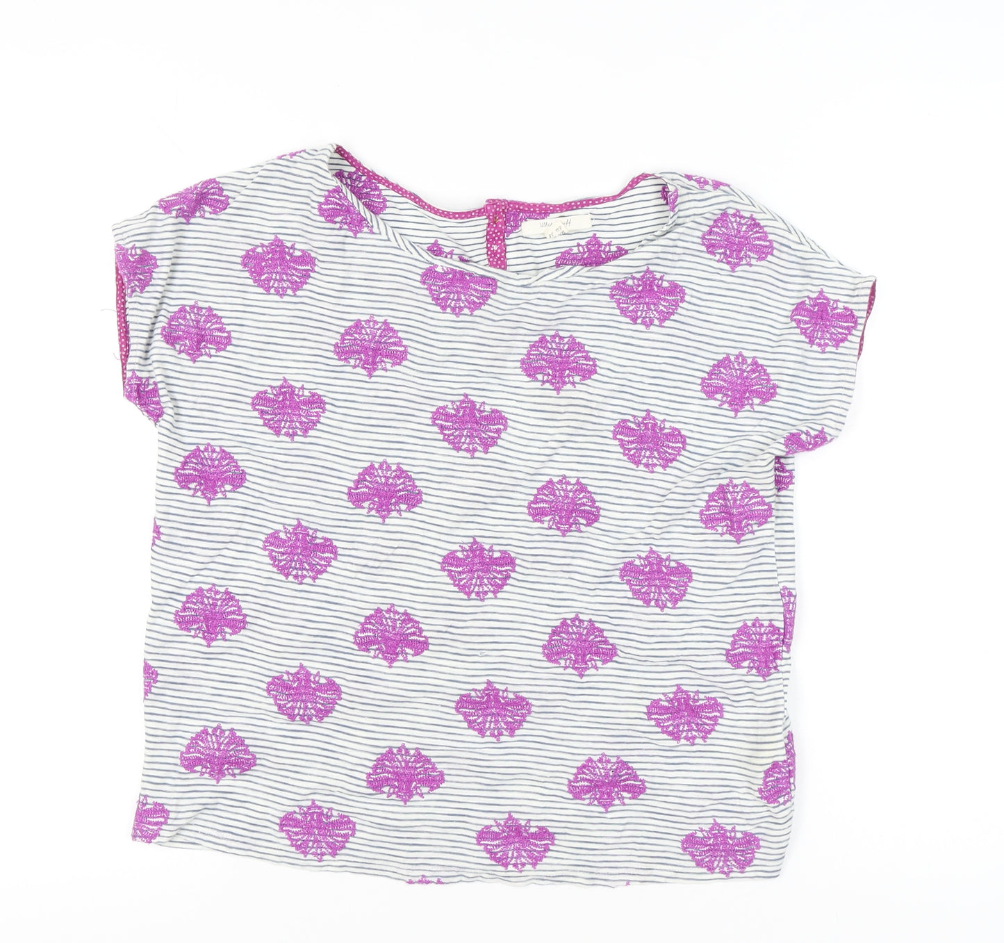White Stuff Women's Multicoloured Cotton Blouse UK 10 Round Neck Cap Sleeve