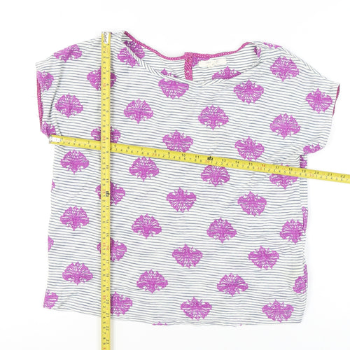 White Stuff Women's Multicoloured Cotton Blouse UK 10 Round Neck Cap Sleeve