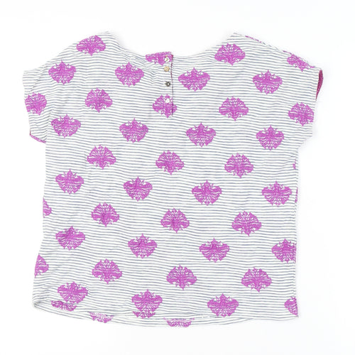 White Stuff Women's Multicoloured Cotton Blouse UK 10 Round Neck Cap Sleeve