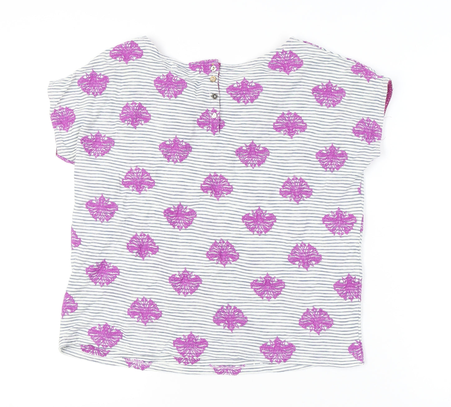 White Stuff Women's Multicoloured Cotton Blouse UK 10 Round Neck Cap Sleeve