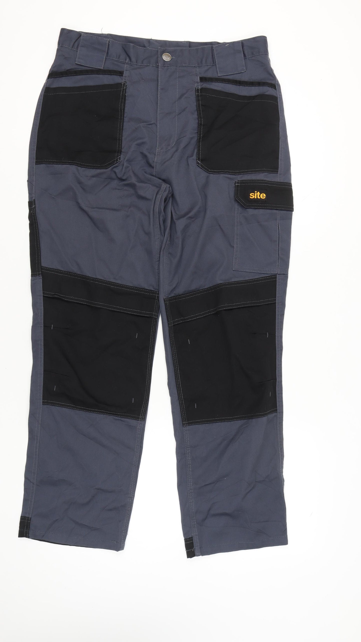 Site Men's Grey Cargo Work Trousers 36W 32L Polyester Cotton