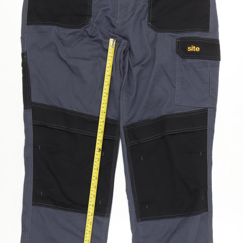 Site Men's Grey Cargo Work Trousers 36W 32L Polyester Cotton