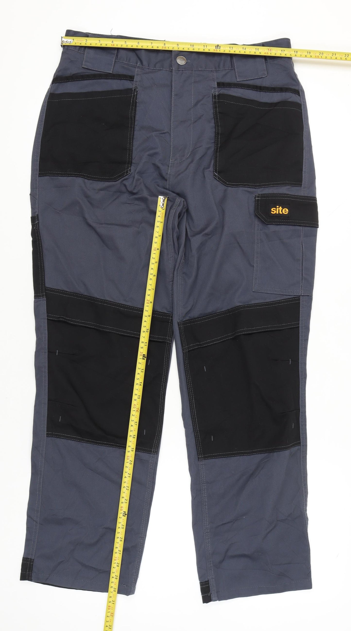 Site Men's Grey Cargo Work Trousers 36W 32L Polyester Cotton