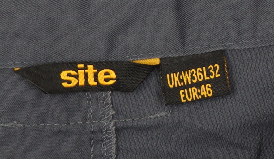 Site Men's Grey Cargo Work Trousers 36W 32L Polyester Cotton