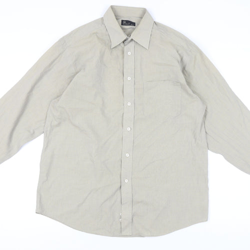 BHS Mens Beige Check Long Sleeve Button-Up Shirt 15.5 Collar