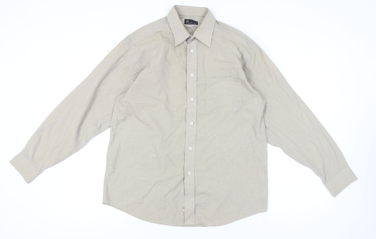 BHS Mens Beige Check Long Sleeve Button-Up Shirt 15.5 Collar