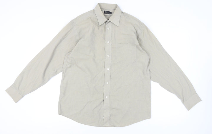 BHS Mens Beige Check Long Sleeve Button-Up Shirt 15.5 Collar