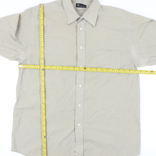BHS Mens Beige Check Long Sleeve Button-Up Shirt 15.5 Collar