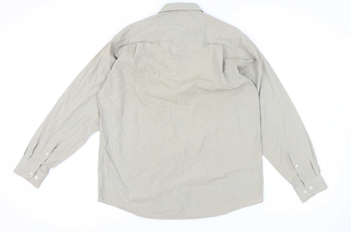 BHS Mens Beige Check Long Sleeve Button-Up Shirt 15.5 Collar