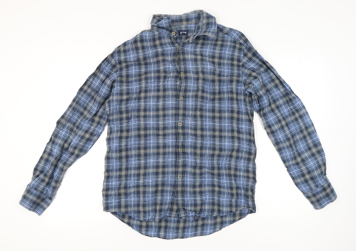 Guise Men's Blue Check Long Sleeve Button-Up Shirt M