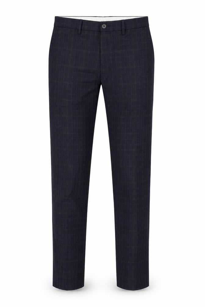 Front view of Marks & Spencer Men’s Blue Check Slim Fit Trousers 30x33