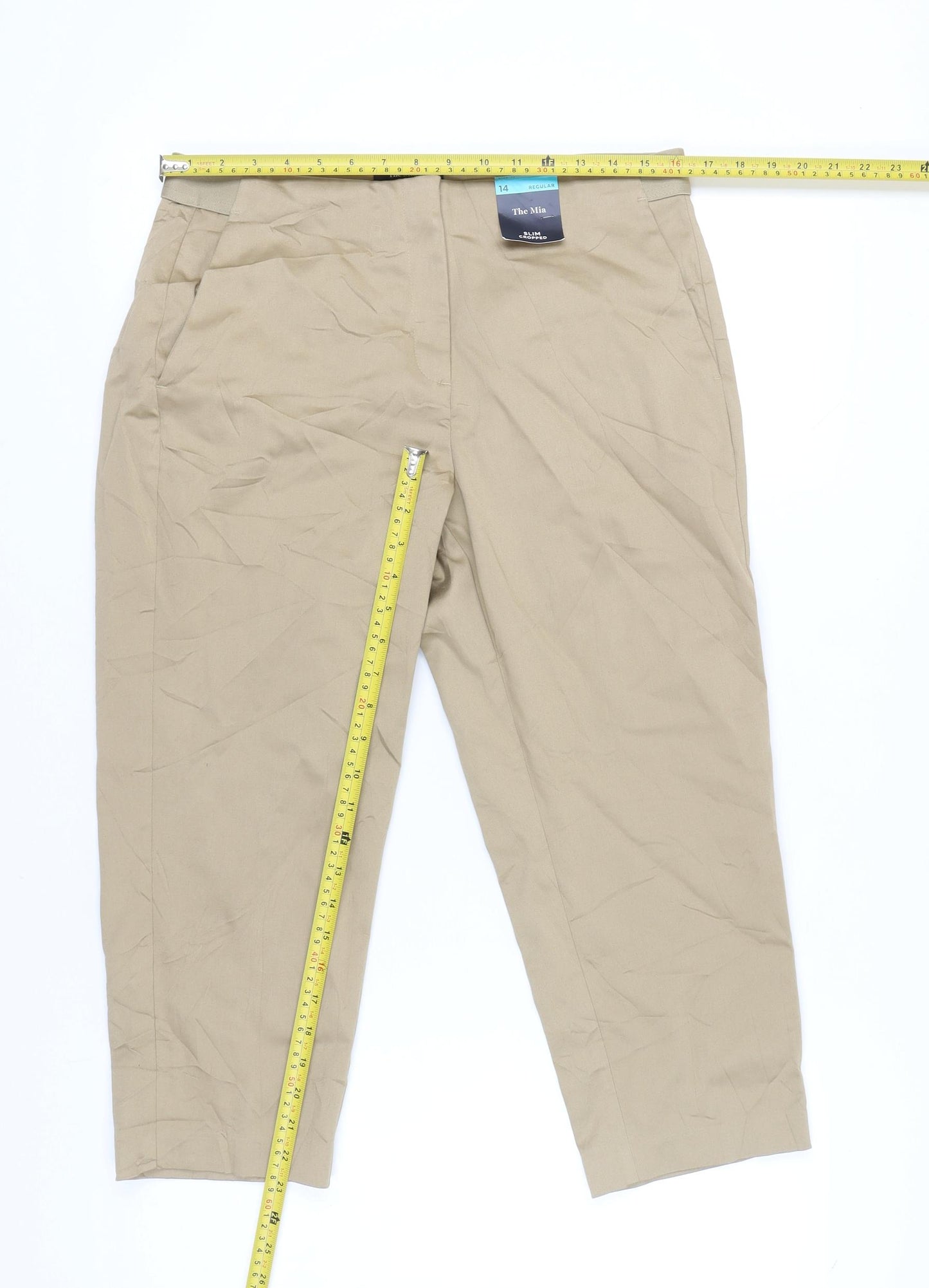 Marks and Spencer Women’s Beige Chino Trousers Size 14 Regular Cotton Blend