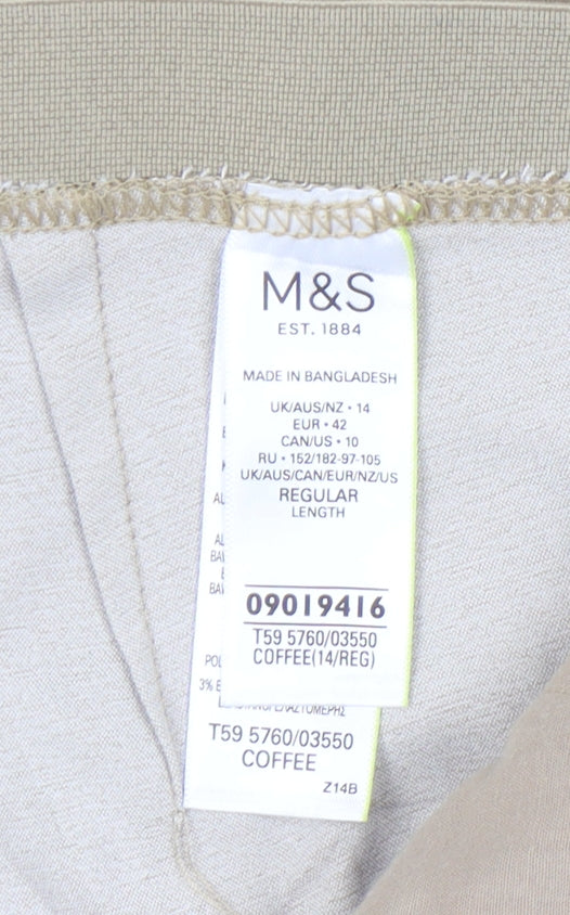 Marks and Spencer Women’s Beige Chino Trousers Size 14 Regular Cotton Blend