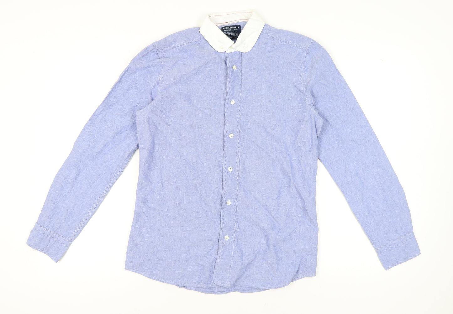 John Lewis & Co. Men's Blue Point Collar Cotton Long Sleeve Shirt S