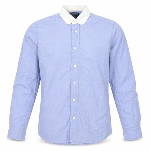John Lewis & Co. Men's Blue Point Collar Cotton Long Sleeve Shirt S