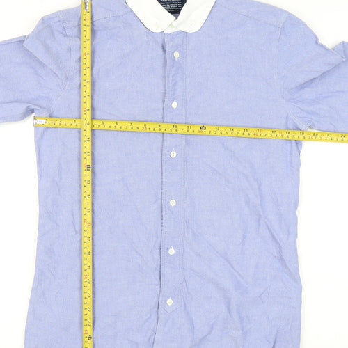 John Lewis & Co. Men's Blue Point Collar Cotton Long Sleeve Shirt S