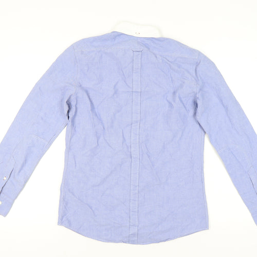 John Lewis & Co. Men's Blue Point Collar Cotton Long Sleeve Shirt S