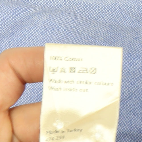 John Lewis & Co. Men's Blue Point Collar Cotton Long Sleeve Shirt S