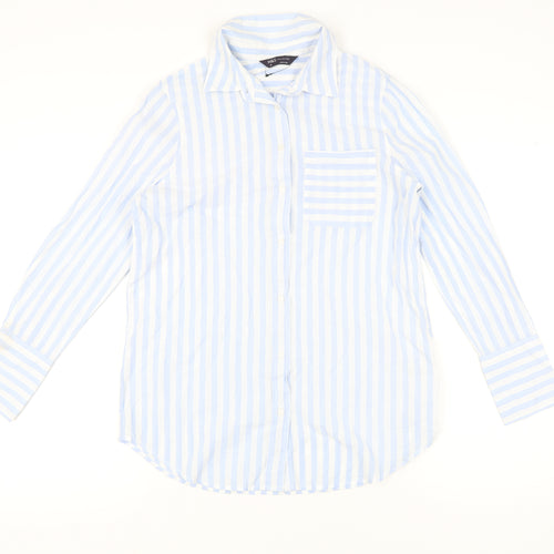 Marks and Spencer Women Blue Striped Cotton Button-Up Shirt Size 10