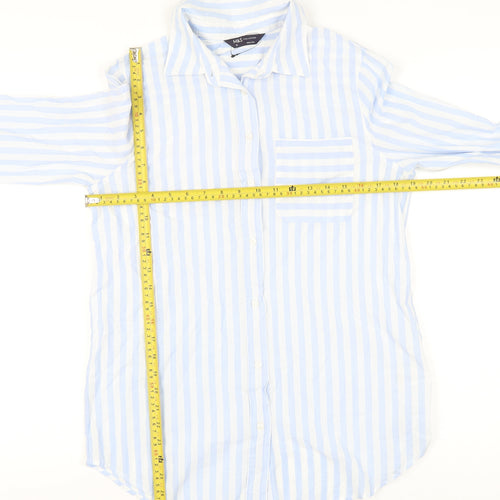 Marks and Spencer Women Blue Striped Cotton Button-Up Shirt Size 10