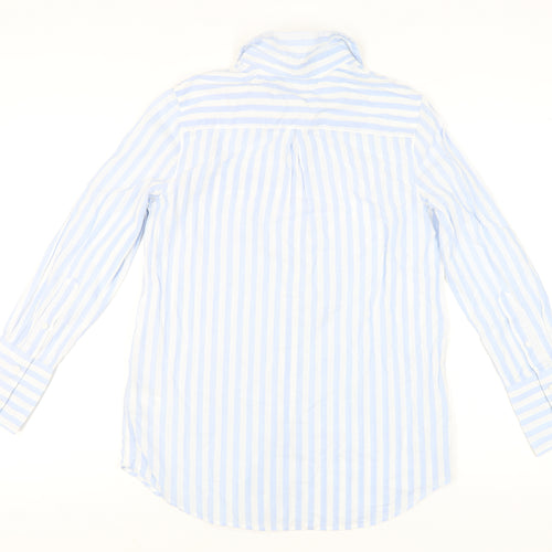 Marks and Spencer Women Blue Striped Cotton Button-Up Shirt Size 10