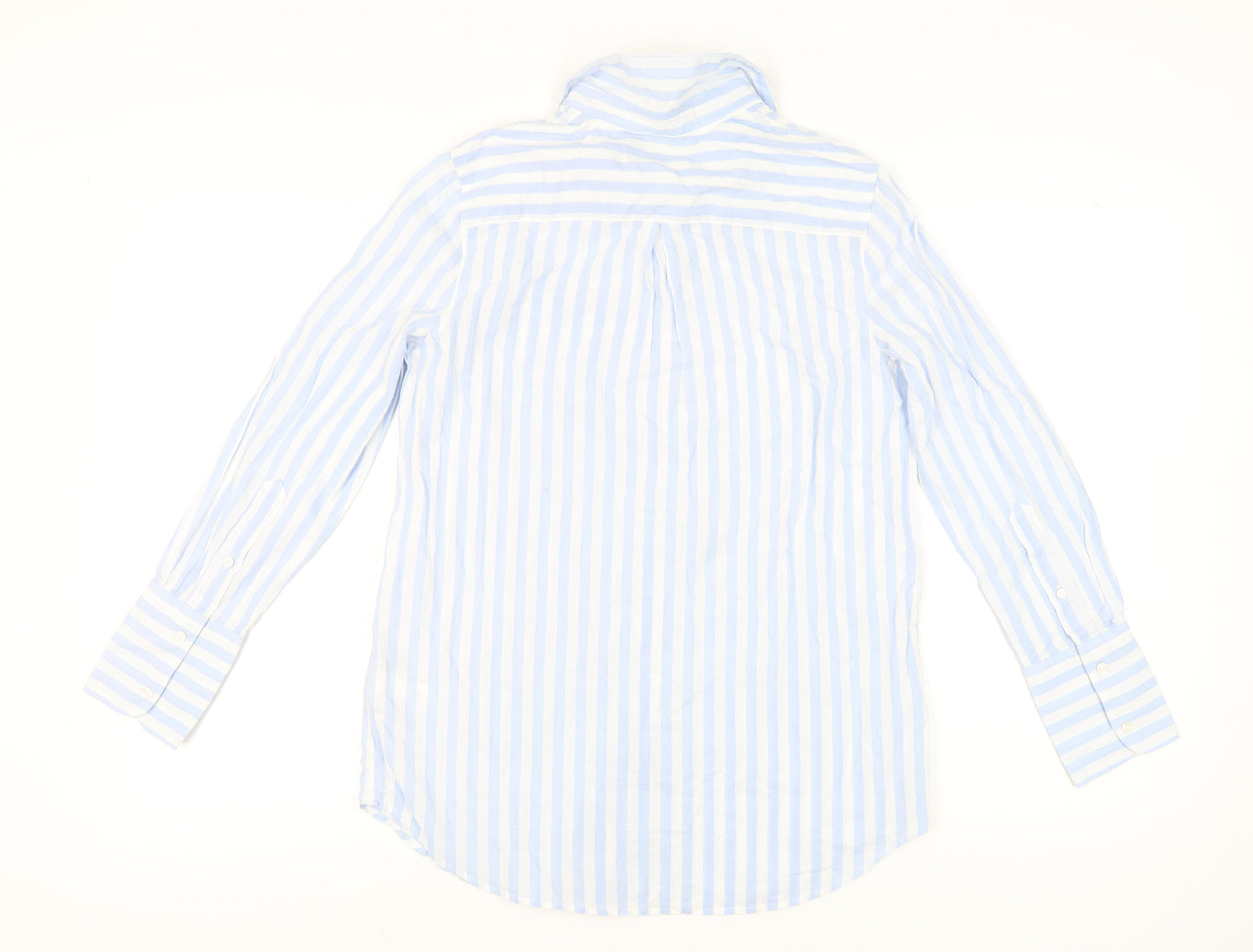 Marks and Spencer Women Blue Striped Cotton Button-Up Shirt Size 10