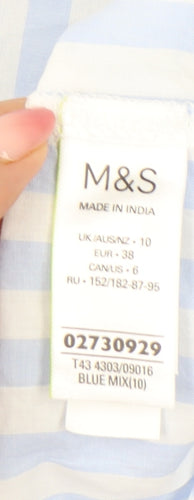 Marks and Spencer Women Blue Striped Cotton Button-Up Shirt Size 10