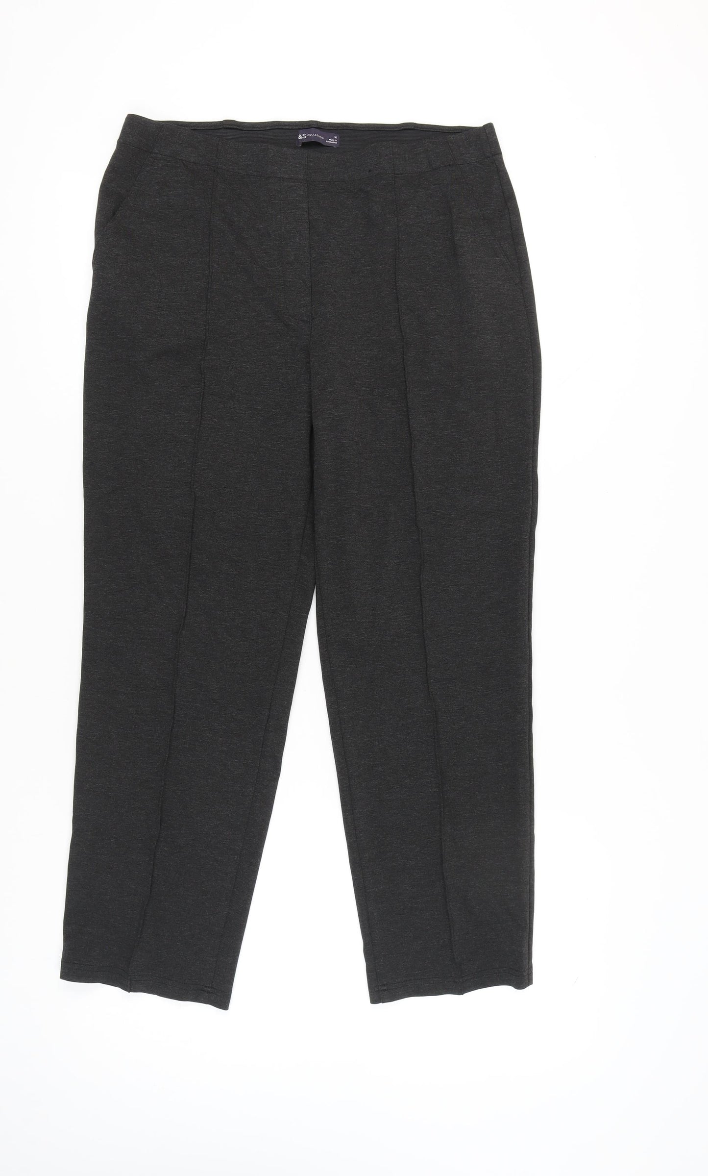 Marks and Spencer Womens Black Size 16 Straight Leg Jersey Trousers