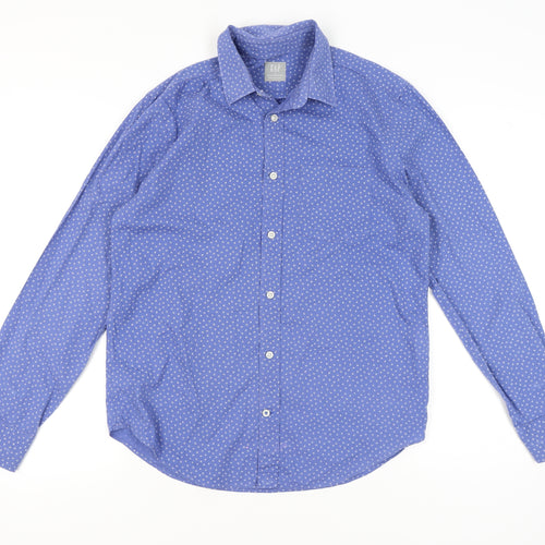 GAP Men's Blue Geometric Long Sleeve Cotton Button-Up Shirt M