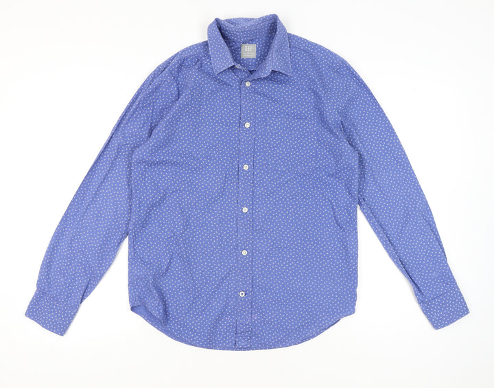 GAP Men's Blue Geometric Long Sleeve Cotton Button-Up Shirt M