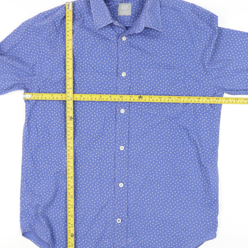 GAP Men's Blue Geometric Long Sleeve Cotton Button-Up Shirt M