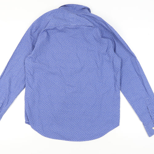 GAP Men's Blue Geometric Long Sleeve Cotton Button-Up Shirt M